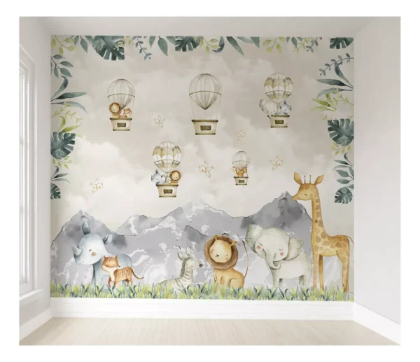 Papel De Parede Infantil Safári Floresta Quarto Bebê M² Pp50