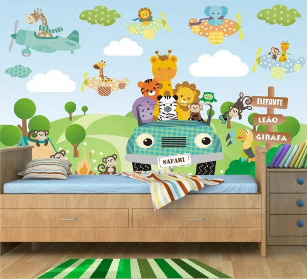 Papel De Parede Infantil Safari Girafa 2,80x1,80m Zoo M21