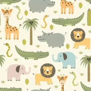 Papel De Parede Infantil Safari Leão Elefante Macaquinho 3m