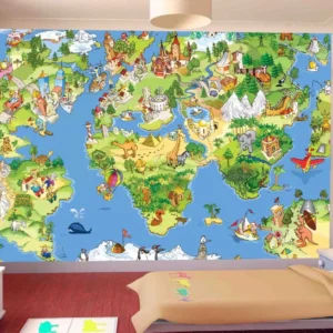 Papel De Parede Infantil Safari Mapa Canguru Zebra M² Azs41