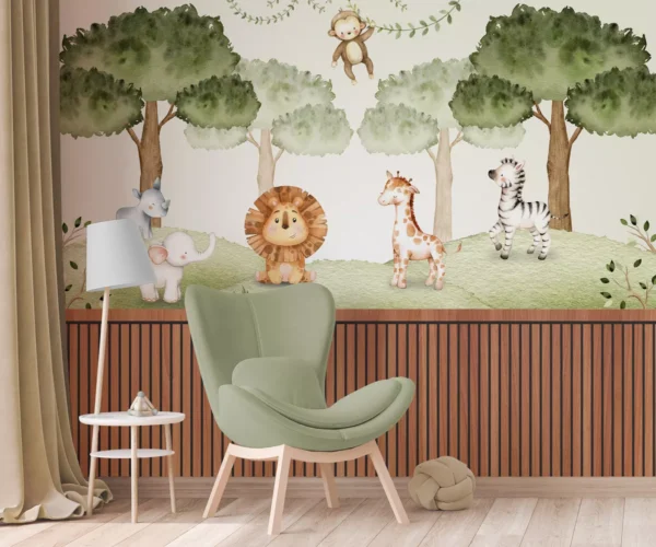 Papel De Parede Infantil Safári Menino Quarto Bebê 5m² Pp479