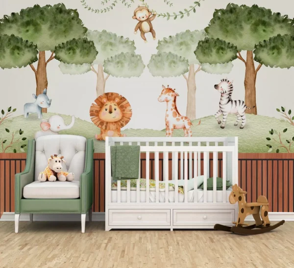 Papel De Parede Infantil Safári Quarto Bebê Menino 7m² Pp479