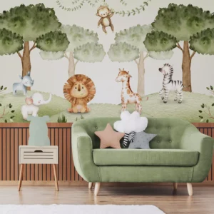 Papel De Parede Infantil Safári Quarto Bebê Menino 9m² Pp479