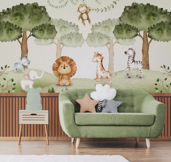 Papel De Parede Infantil Safári Quarto Bebê Menino 9m² Pp479