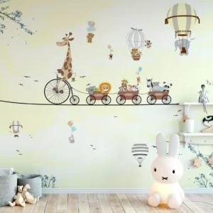 Papel De Parede Infantil Safari Trenzinho Balão Amarelo 2x2m