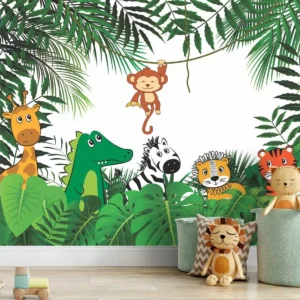 Papel De Parede Infantil Safari Zoo Floresta Painel Gg929