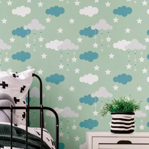 Papel De Parede Infantil Teen nuvem Chuva Nuvens Quarto 3 M