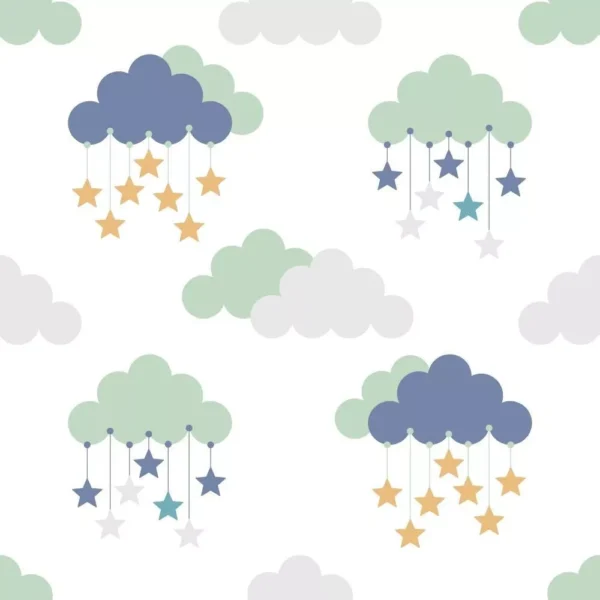 Papel De Parede Infantil Teen Quarto Nuvem Chuva Nuvens 10