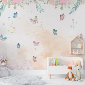 Papel De Parede Infantil Tema Jardim Floral Borboletas Pp642