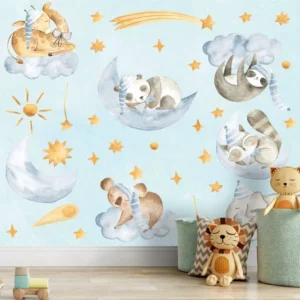 Papel De Parede Infantil Ursinho Nuvem Aquarela Painel G1224