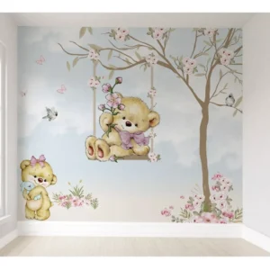 Papel De Parede Infantil Ursinhos Flor Auto Colante 4m² Vr41