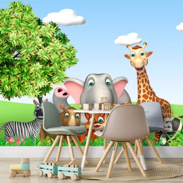 Papel De Parede Infantil Zoo Girafa Safari Floresta Gg934