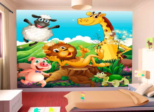 Papel De Parede Infantil Zoo Safari Animais Baby 5m² Azs17