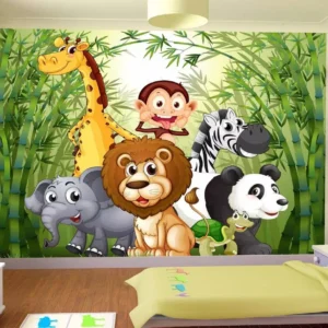 Papel De Parede Infantil Zoo Safari Animais Baby M² Azs10