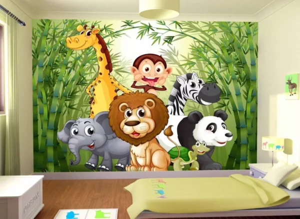 Papel De Parede Infantil Zoo Safari Animais Baby M² Azs10