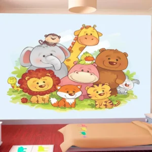 Papel De Parede Infantil Zoo Safari Animais Baby M² Azs19