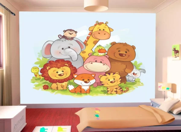 Papel De Parede Infantil Zoo Safari Animais Baby M² Azs19