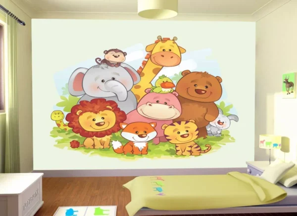 Papel De Parede Infantil Zoo Safari Animais Baby M² Azs20