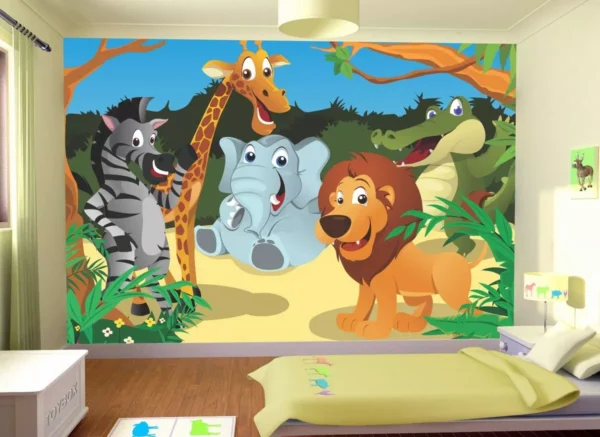 Papel De Parede Infantil Zoo Safari Animais Baby M² Azs37