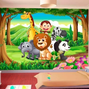 Papel De Parede Infantil Zoo Safari Animais Bebê M² Azs01