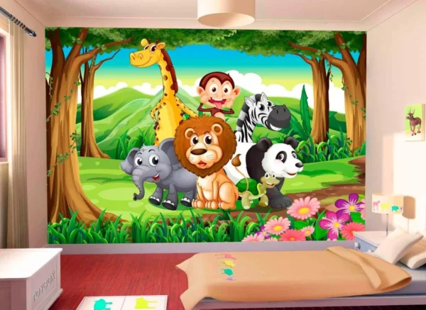 Papel De Parede Infantil Zoo Safari Animais Bebê M² Azs01