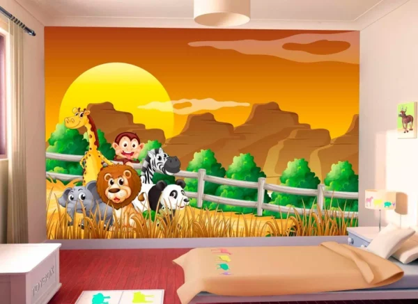 Papel De Parede Infantil Zoo Safari Animais Bichos M² Azs05