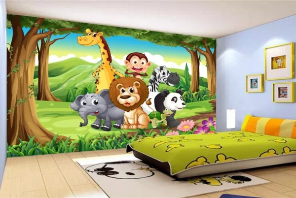 Papel De Parede Infantil Zoo Safari Bichos Animais M² Azs01