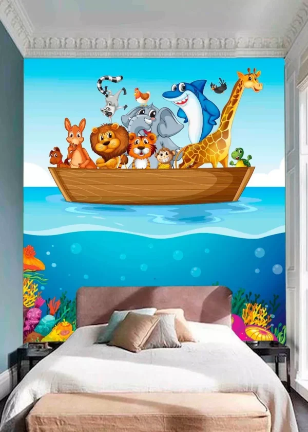 Papel De Parede Infantil Zoo Safari Bichos Animais M² Azs16