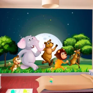 Papel De Parede Infantil Zoo Safari Bichos Urso 10m² Azs03