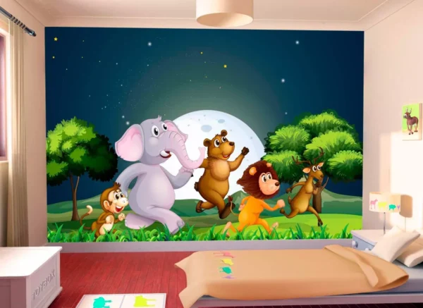 Papel De Parede Infantil Zoo Safari Bichos Urso 10m² Azs03