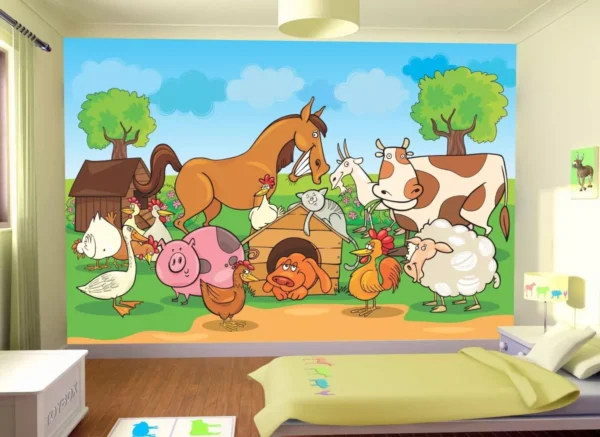 Papel De Parede Infantil Zoo Safari Cachorro Gato M² Azs28