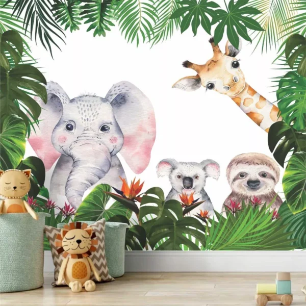 Papel De Parede Infantil Zoo Safari Elefante Painel Gg951