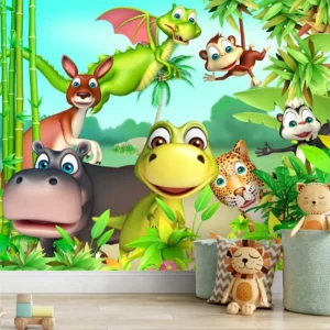 Papel De Parede Infantil Zoo Safari Floresta Animais Gg933