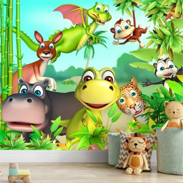 Papel De Parede Infantil Zoo Safari Floresta Animais Gg933