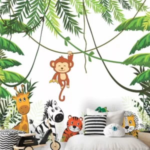 Papel De Parede Infantil Zoo Safari Floresta Painel G1216