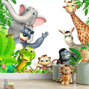 Papel De Parede Infantil Zoo Safari Floresta Painel Gg932