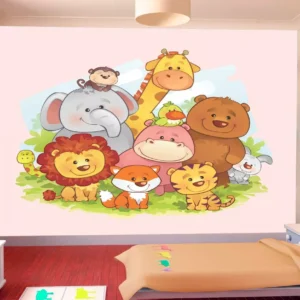 Papel De Parede Infantil Zoo Safari Leão Girafa 10m² Azs18