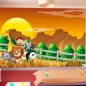 Papel De Parede Infantil Zoo Safari Leão Girafa 9,5m² Azs05