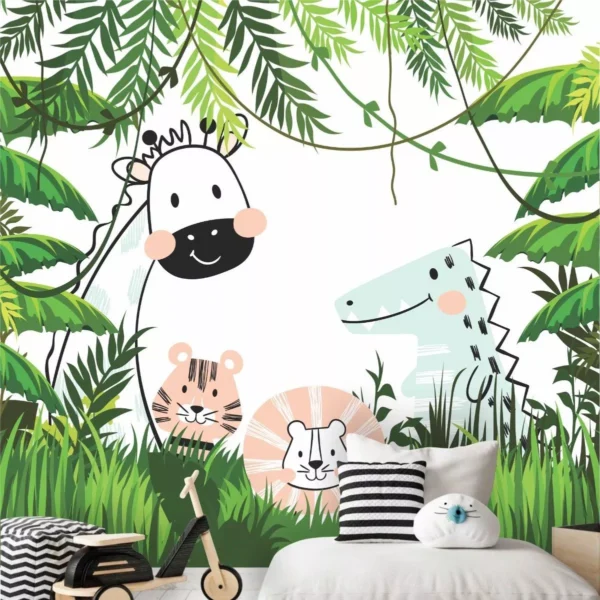 Papel De Parede Infantil Zoo Safari Selva Leão Painel G1214