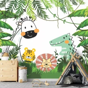 Papel De Parede Infantil Zoo Safari Selva Leão Painel G1215