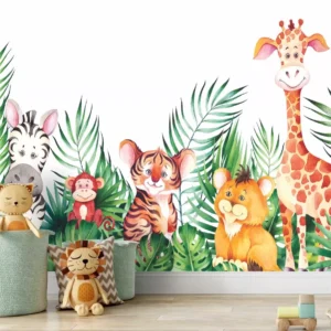 Papel De Parede Infantil Zoo Safari Selva Tigre Painel G1066