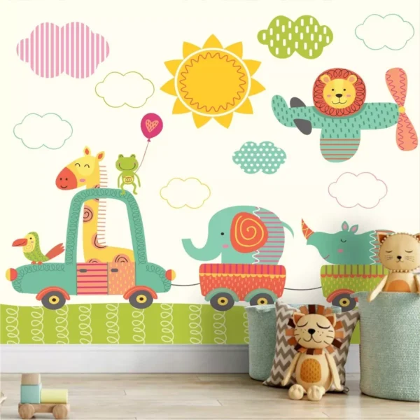 Papel De Parede Infantil Zoo Safari Trenzinho Painel Gg959