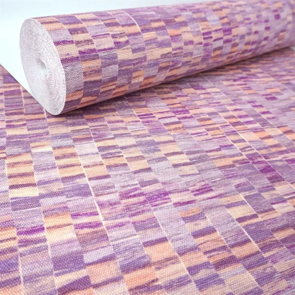 Papel De Parede Italiano Quadriculado Roxo Tom Sobre Tom 4m²