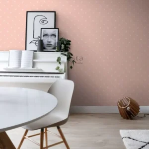 Papel De Parede Italiano Rosa Estilo Poá Coração Quarto 4m²