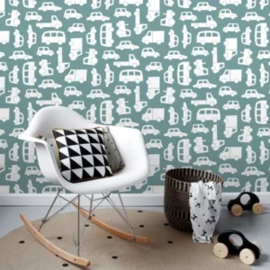 Papel De Parede Italiano Verde E Branco Quarto Infantil 4m²