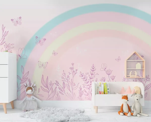 Papel De Parede Jardim Arco-íris Borboleta Infantil 3m Vr631