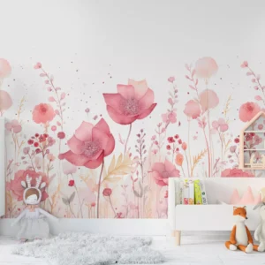 Papel De Parede Jardim Flor Rosa Delicado Infantil 3m² Vr626