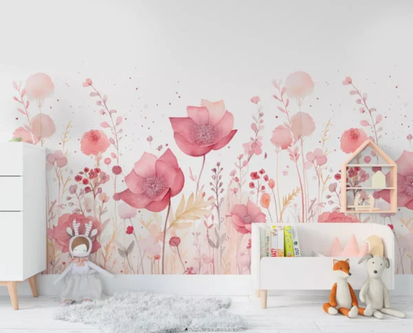 Papel De Parede Jardim Flor Rosa Delicado Infantil 3m² Vr626