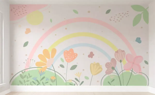 Papel De Parede Jardim Floral Arco-íris Infantil 3m² Vr605