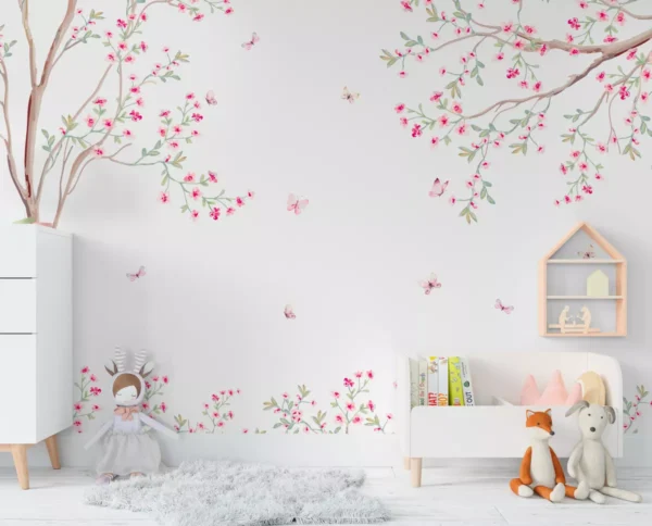 Papel De Parede Jardim Floral Borboletinhas Bebê 3m² - Vr620